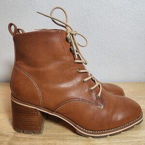 KORKS Boots Womens Size 11 Brown Lace Up Ankle Lug Sole Block Heel Round Toe